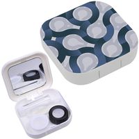 Portable Contact Lens Case Box Travel Kit Mirror + Bottle + Tweezers Container Holder [ Circles Monochrome ]