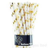 Biodegradable Paper Drinking Straws (Premium Quality), Pack of 100, Polka Dot - Metallic Glossy Gold