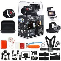 SportPro 4K UHD WiFi Touch Screen Action Camera with Wireless Wrist Remote and Super Premium Accessory Kit - Touch Screen and Wireless Wrist Remote - 4K@30FPS Ultra HD - Extra Battery - Chest Strap