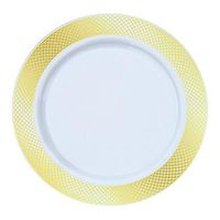 Royalty Settings Plastic Dinnerware Crystal Collection Diamond Rim Disposable Plastic Plates, White with Gold Trim, 9 inch, 40 pack