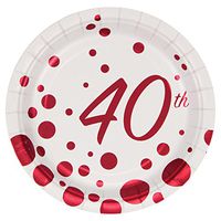 Creative Converting 317855 8 Count 40th Anniversary Paper Dessert Plates, 7", Sparkle and Shine Ruby