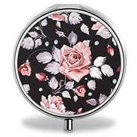 IMLONE Pill Organizer, Customized Rose Flower Pill Boxes with 3 Components and Mirror for Travelling and Daily Needs