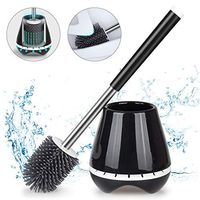 MEXERRIS Toilet Brush and Holder Set for Bathroom with Soft Silicone Bristle Sturdy Cleaning Toilet Bowl Brush Set for Bathroom Storage and Organization - Tweezers Included (Black)