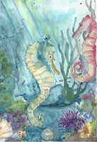 Seahorses Blank Note Cards: 4 Blank Artistic All Occasion Watercolor Seascape Cards, with Envelopes - Seahorse Ranch