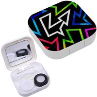 Portable Contact Lens Case Box Travel Kit Mirror + Bottle + Tweezers Container Holder [ Neon Geometric Grunge ]