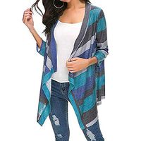 CHIDY Womens Casual Boho Striped Open Front Lightweight Loose Long Sleeve Kimono Outwear Cardigans (X-Large,Green)