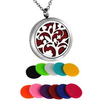 HooAMI Aromatherapy Essential Oil Diffuser Necklace - Stainless Steel Tree of Life Round Locket Pendant