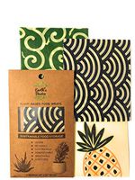 Reusable Vegan Wraps For Food, Organic Assorted Design 3 Pack by Earth's Basics - Plant Based Food Wraps, Non-Toxic, Biodegradable, Eco friendly - 3 Medium Wraps