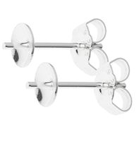 50pcs Hypoallergenic Earring Posts | Silver Plated Brass Stud Earrings 4mm Small Setting Pearl Cup with Earnut Safety Backs CF219-4