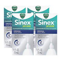 Vicks Sinex Severe Original Sinus Nasal Spray Decongestant, 0.5 fl oz (4 Pack) - Fast Relief of Cold and Allergy Congestion
