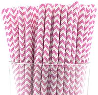Pack of 300 Baby Pink Chevron Biodegradable 4-Ply Paper Drinking Straws (Compostable, Non-toxic, BPA-free)