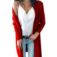 Franterd Women Knitted Sweater Long Sleeve Open Front Cardigan with Pocket Autumn Thin Long Sweater Coat Tops