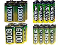 8 AA (2900 mAh) + 8 AAA (1200 mAh) + 4 C (6000 mAh) + 4 D (12000 mAh) NiMH AccuPower Batteries
