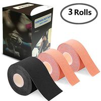 Kinesiology Theraeputic Tape Physio for Athletic Sports Recovery Pain Relieve Strong Adhesion Waterproof Original Cotton Uncut 1roll 2inch x 16.4ft / 2rolls 1inch x 16.4ft (1 Black/2 Beige)