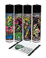 Clipper"Psychedelic 5" Collection (4 Pack), with Leaf Lock Gear Premium Universal Flints - 5 Item Bundle