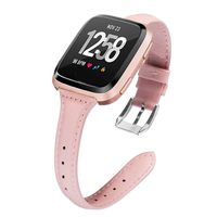 Fantecy Slim Leather Band Compatible with Fitbit Versa Bands Leather for Women Sports Loop Straps Breathable Accessories Thin Leather Pink