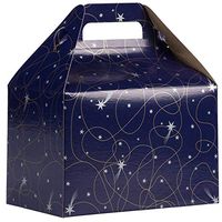 JAM PAPER Gable Gift Box with Handle - Medium - 4 x 8 x 5 1/4 - Purple Shooting Stars Design - Sold Individually