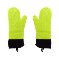 WeTest Silicone Oven Mitts with Quilted Liner,Extra Long Cooking Grilling Gloves Waterproof BBQ Kitchen Oven Mitts for Barbecue, Cooking,Baking-1 Pair(Yellow)