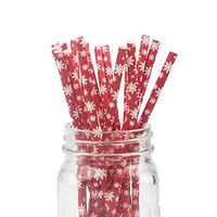 Biodegradable Paper Straws Red Snowflake - Box of 100-7.75 inches - Bright & Vivid Colored Paper Sticks for Christmas, New Year Party