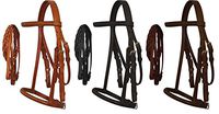 Horse Pony Cob Mini Leather English Bridle with Raised Browband, Braided Leather Reins, and Adjustable Caveson. (Dark Oil, Cob)