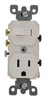 Leviton 5245-W Decora 3-Way Duplex Combination Switch/Receptacle, 1 P, 3 Wire, 15 A, 120 Vac, White