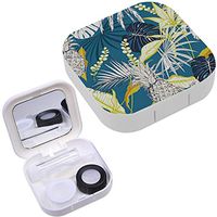 Portable Contact Lens Case Box Travel Kit Mirror + Bottle + Tweezers Container Holder [ Summer Colorful Tropical Forest Leaves ]