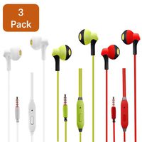 [3 Pack] Premium Aux Headphones/Earphones/Earbuds / 3.5mm Wired Headphones/Noise Isolating Earphones with Built-in Microphone Compatible with iPhone iPod iPad Samsung Android Phone(White+red+Green)