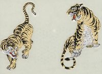 Japanese Kin-makie Sticker +Attoo Two Tigers