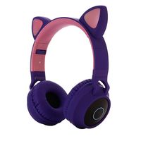 Kids Bluetooth 5.0 Cat Ear Headphones Foldable On-Ear Stereo Wireless Headset with Mic LED Light and Volume Control Support FM Radio/TF Card/Aux in Compatible with Smartphones PC Tablet (Purple)