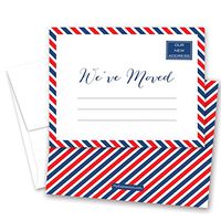 24 Red White Blue Striped Border Fill-in Moving Announcements and Envelopes