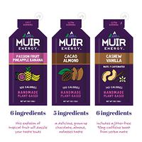 Muir Energy Real Food Energy Gel Variety Pack - 12-Count - Organic Fuel for Endurance Athletes (Passion Fruit Pineapple Banana/Cacao Almond/Cashew Vanilla Mate)