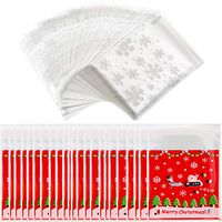 Tatuo 200 Pieces Christmas Clear Candy Bags Self Adhesive Cellophane Treat Bags Cookie Bags with Snowflake Christmas Elk Patterns for Party Supplies, 2 Styles Cookie Bags