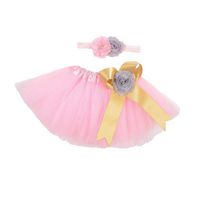 Newborn Baby Girls Photo Photography Prop Tutu Skirt Headband Outfit Clothes Set (Pink)