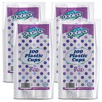 400 Count 7 oz Disposable Clear Plastic Drinking Cups, Stackable, Great For Home, Office, Parties, Events, Wedding reception, Or Everyday Use, 4 Packs By Goblets