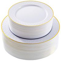 102pcs Plastic Plates Heavy Duty Gold Plastic Plates, White Disposable Plastic Plates with Gold Rim includes 51 Dinner Plates and 51 Salad Plates, Supernal