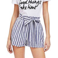 LinqiudD Women Stripe Print Elastic Short Sport Pants Beach Shorts Best Sell Clothing (Blue,M)