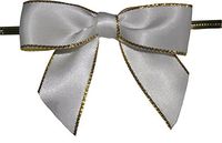 BAYWIND LTD; Large White with Gold Edge Twist Tie Bows- 100pc