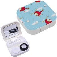 Portable Contact Lens Case Box Travel Kit Mirror + Bottle + Tweezers Container Holder [ Cute Helicopter Cartoon ]