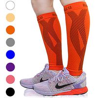 BLITZU Calf Compression Sleeve Leg Performance Support for Shin Splint & Calf Pain Relief. Men Women Runners Guards Sleeves for Running. Improves Circulation and Recovery (Tangerine, Small/Medium)
