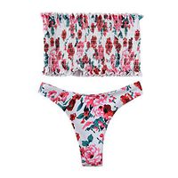 Women Two Piece Sunflower Swimsuit Sexy Strapless Backless Ruched Bandeau Tube Tops High Cut Brazilian Cheeky Thong Bathing Suits Boho Swimwear Beachwear