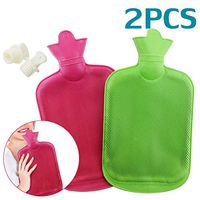 WTSHOP 2 Pack Premium Simple Rubber 2L Hot Water Bag (Red,Green),Great For Pain Relief,Hot And Cold Therapy,Natural Rubber BPA Free- Durable Hot Water Bottle Water Bottle Hot
