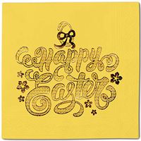 Easter Eggs Gift Pack 50 Napkins Yellow - Gold Foil Cocktail