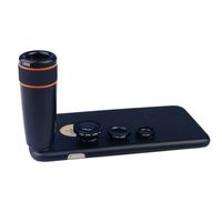 Apexel 4 in 1 Wide Angle Macro Lens + Fisheye Lens +12x ABS Telephoto Lens with Back Case Cover for iPhone 6 Plus Black