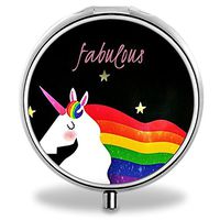 IMLONE Pill Organizer, Customized Rainbow Unicorn Pill Boxes with 3 Components Metal Pill Container for Purse