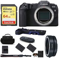 Canon EOS RP Mirrorless Digital Camera Body (USA Warranty) Bundle, Includes: Canon Mount Adapter EF-EOS R + EG-E1 Extension Grip (Blue) + 64GB SDXC Extreme Memory Card + More.