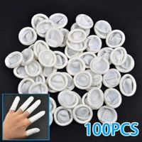 100Pcs Nail Art Latex Rubber Finger Cots Protector Gloves Powder with Hair Clip and Pink Headband for Girl Women