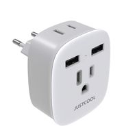 European Travel Plug Adapter, Justcool International Power Plug Adapter with 2-USB Ports 2 AC outlets for US to Most of Europe EU Spain Germany Iceland Italy (Type C) - White