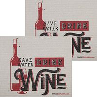 Save Water Drink Wine Set of 2 Each Swedish Dishcloths | ECO Friendly Absorbent Cleaning Cloth | Reusable Cleaning Wipes