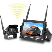EWAY Wireless Backup Rear View Agricultural Camera & 7" LCD Monitor Kit Built-in DVR Quad-View Spilt Screen Digital Reverse Barn Camera for Truck Campers RV Horse Trailer Big Rigs with SD Card