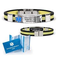 Silicone Designer Medical ID Bracelet (incl. 5 Lines of Custom Engraving). Choose Your Color! (Black/Gold)